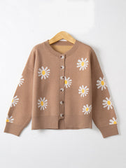 Fashion Round Collar Embroidered Button Cardigan