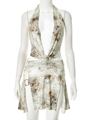 Sexy Snake Print Hollow out Lace-up Mini Dress