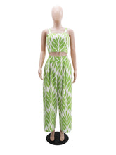 Casual Print Strap Vest Straight Pants Two Piece Set