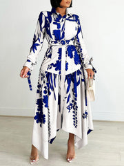 Plants Print Tied Detail Ruched Shirt Dress