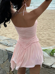 Sexy Mesh Patchwork Bandage Slim Strapless Dress