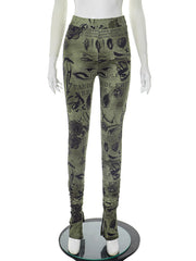 Casual High Waist Print Skinny Trousers