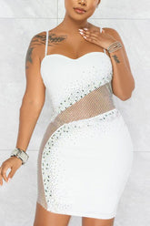 Sexy Rhinestone Patchwork Mesh Bodycon Dress