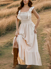 Fashion Off Shoulder Cinched Waist Ruffle Maxi Dress