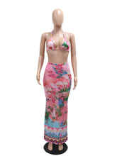 Sexy Print Beach Bikini Skirt Three Piece Set Cover up