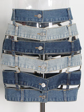 Fashion Patchwork Cut out Denim Skirt