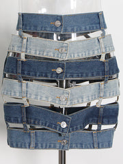 Fashion Patchwork Cut out Denim Skirt