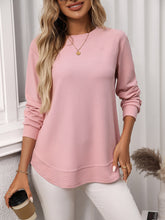 Casual Waffle Long Sleeve Loose Pullover Sweatshirt