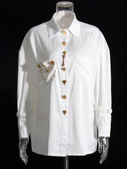 Casual Minimalist Button Decor Loose Blouses