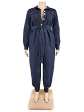 Plus Size Casual Bandage Denim Jumpsuit