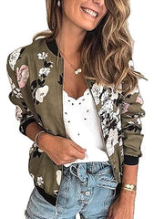 Fashion Zip Floral Print Casual Jacket