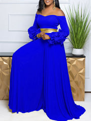 Fashion Off Shoulder Ruffles Sleeve Wide Leg Jumpsuit