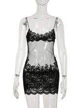 Sexy Mesh Lace Patchwork Spaghetti Strap Mini Dress