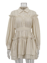 Fashion Button Up Bandage Ruffles Tiered Dress