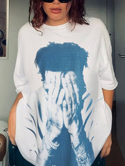 Round Collar Print Loose Casual T-shirt