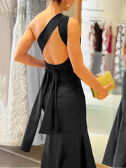 Elegant One Shoulder Backless Lace-Up Mermaid Dress