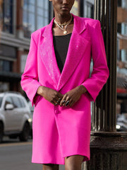 Sparkly Lapel Padded Rhinestone Long Blazer