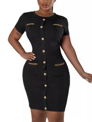 Round Collar Knit Slim Package Hip Dress