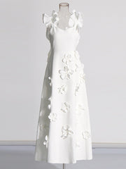 Sexy Sleeveless Ruffle 3D Flower Slim Maxi Dress