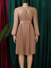 Elegant V-Neck High Waist Pleated Midi Dress