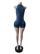 Sexy Sleeveless Elasticity Denim Zipper Vest Romper