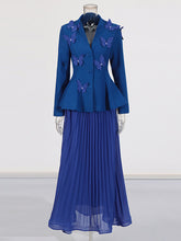 Patchwork Butterfly Decoration Blazer Pleated Skirt Set