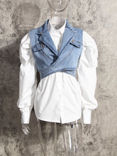 Fashion Loose Button Down Shirt With Denim Vest Sets