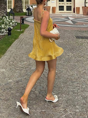 Sexy Strap Curly Hem Loose Mini Dress