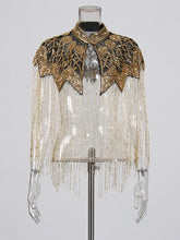 Fashion Embroidered Beading Tassel Cape Top