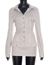 Casual Stripe Shirt Mini Skirt Two Piece Set