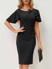 Solid Color Bowknot Slim Midi Dress