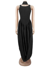 Sexy Ribbon Patchwork High Slit Pleated Dress