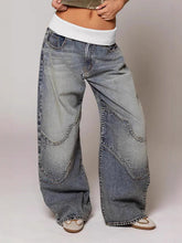 Casual Elastic Waist Patchwork Baggy Straight Jeans