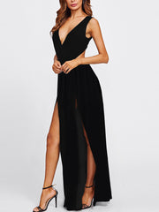 Sexy Deep V Bandage Sleeveless High Slit Maxi Dress