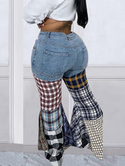 Casual Houndstooth Patchwork Jeans
