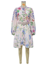 Elegant Print Lantern Sleeve Button Midi Dress