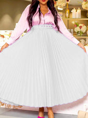 Elegant High Waist Swing Pleated Maxi Skirt