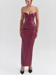 Sexy Corset Faux Leather Bandage Slim Gown