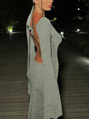 Elegant Flared Sleeve Backless Lace-Up Slim Maxi Dress