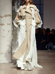 Fashion Irregular Lace Patchwork Trench Coat
