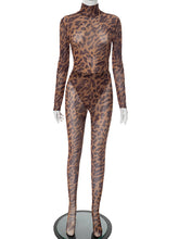 Sexy Mesh Sheer Leopard Print Tight Two Piece Set