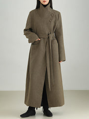 Retro High Collar Lace-up Office Trench Coat