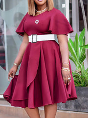 Elegant V Neck Flare Sleeve Cocktail Party Midi Dress