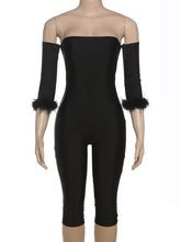 Sexy Off Shoulder Feather Cuff Bodycon Jumpsuit