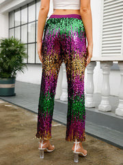 Casual Glitter Bling Sequins Drawstring Waist Pants