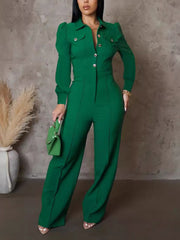 Turndown Collar Office Wide Leg Jumpsuit