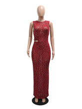 Sexy Rhinestone Decor Hollow Slim Fit Maxi Dress