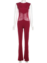 Sexy Sleeveless Sheer Patchwork Slim Jumpsuit