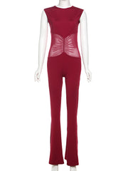 Sexy Sleeveless Sheer Patchwork Slim Jumpsuit