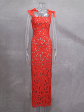 Embroidered Hollow-out Bowknot Shoulder Straps Dress